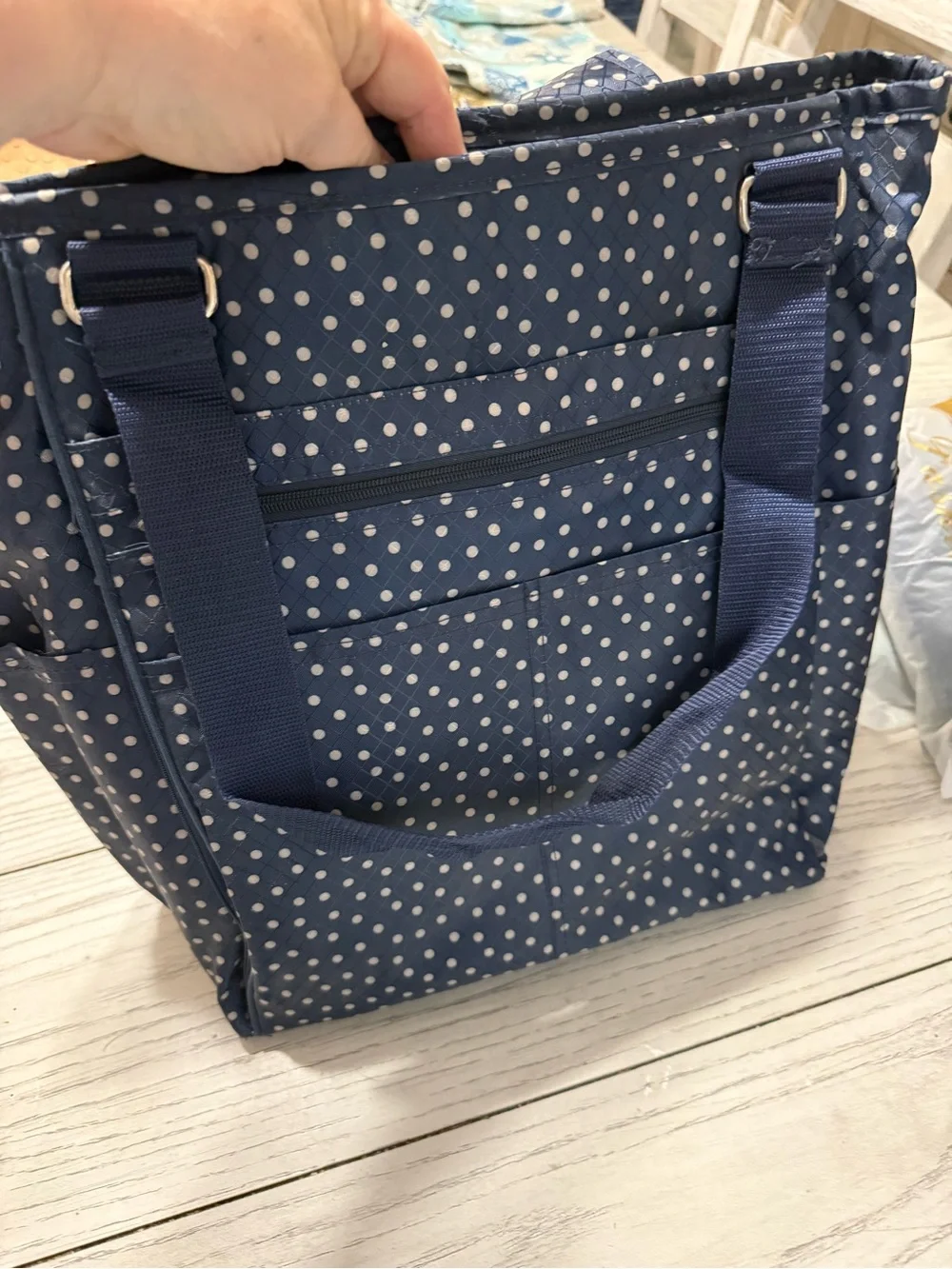 Thirty-One Navy Polka Dot Backpack/Tote Bag - Stylish Everyday Carry